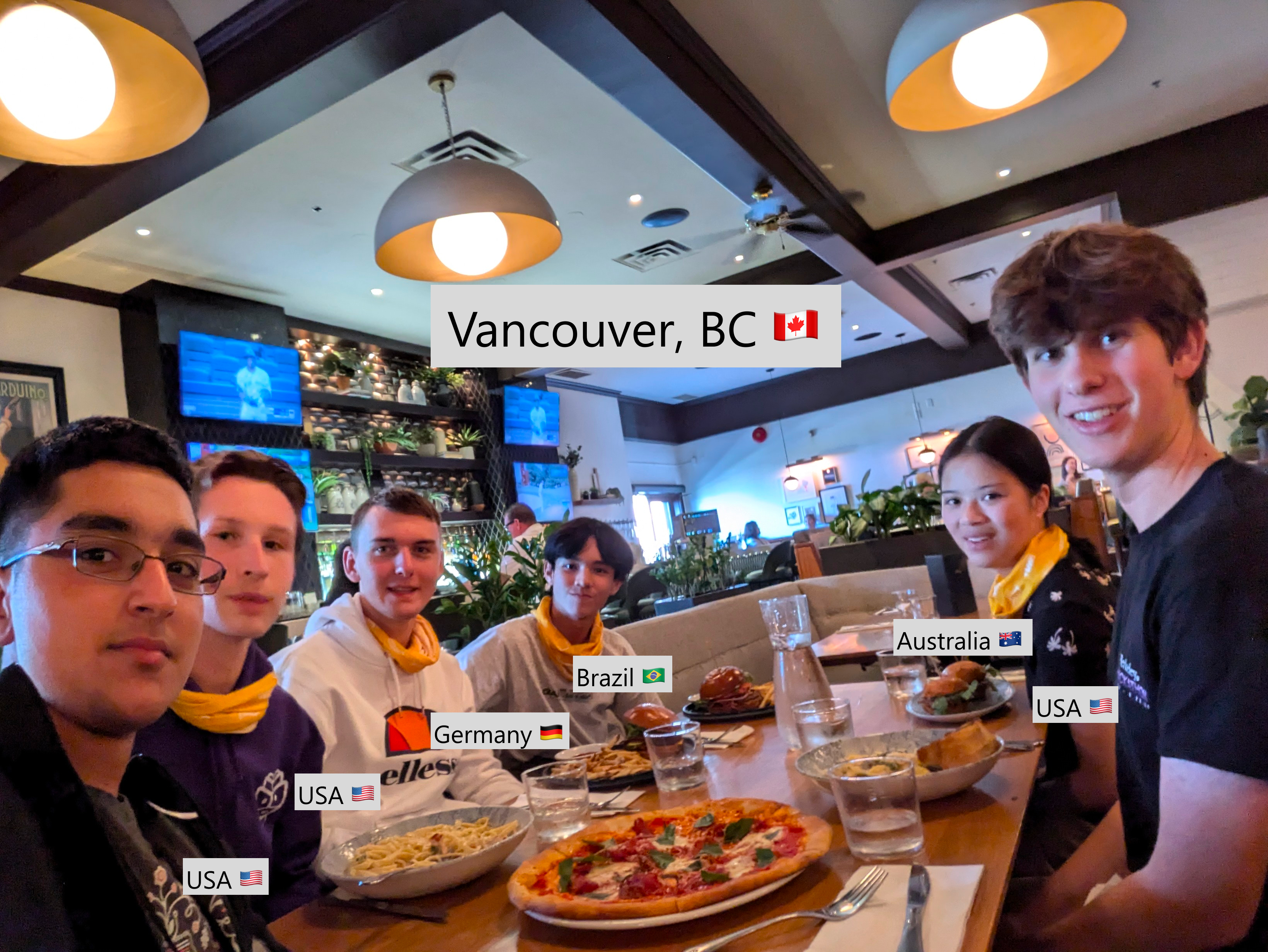 Lunch, in Canada, with attendees from Australia, Brazil, Germany, and the US